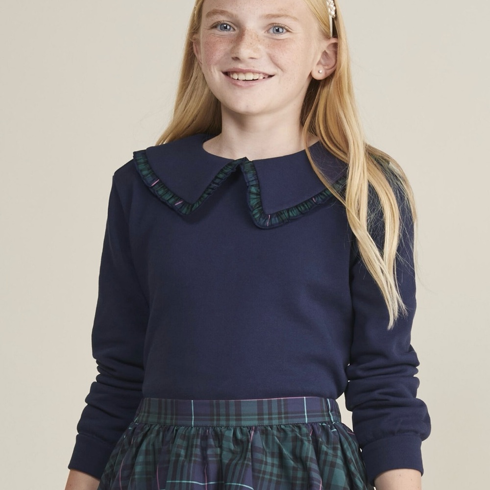 Vineyard Vines Girls Navy Blue Top with Ruffled Collar